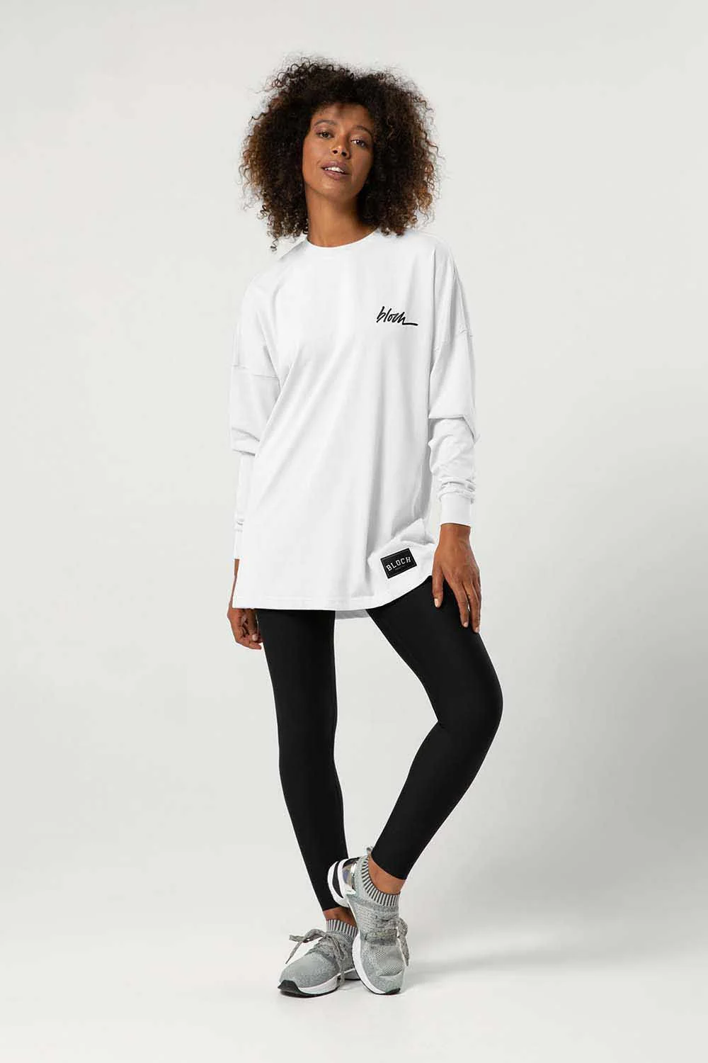 Ladies Bloch Print Oversized Long Sleeve Tee