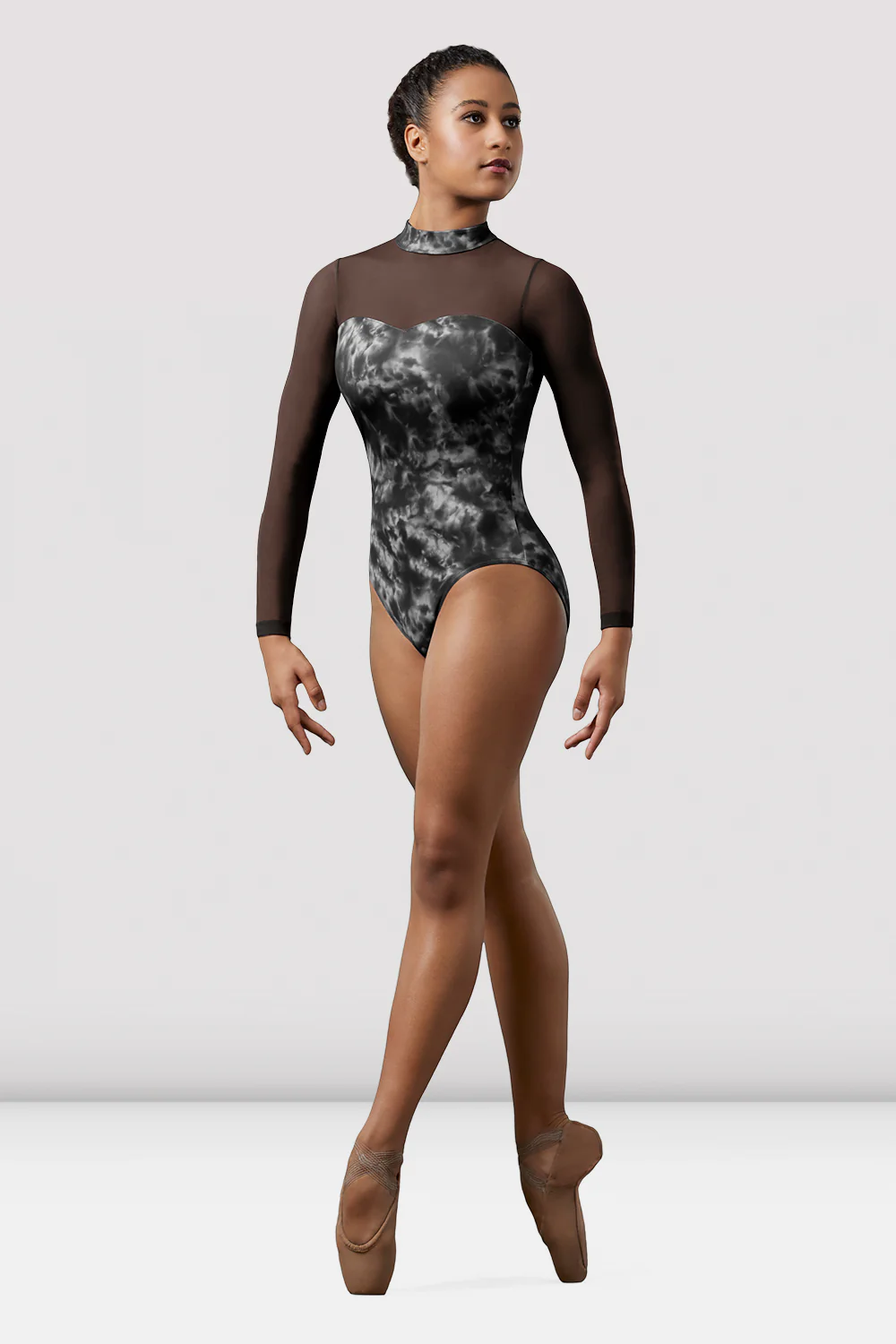 Ladies Mirella Watercolor Mesh Long Sleeve Leotard
